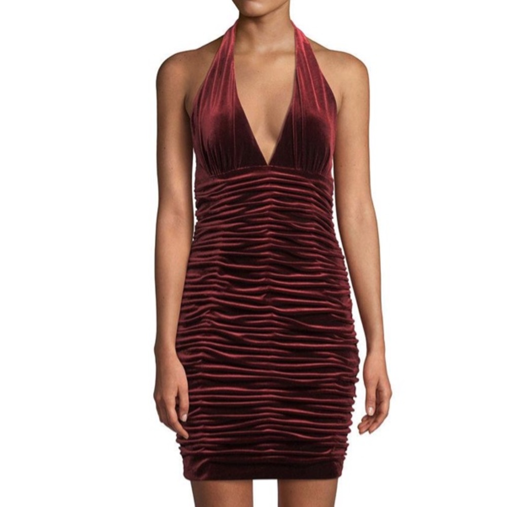Aidan Mattox | maroon velvet low cut dress